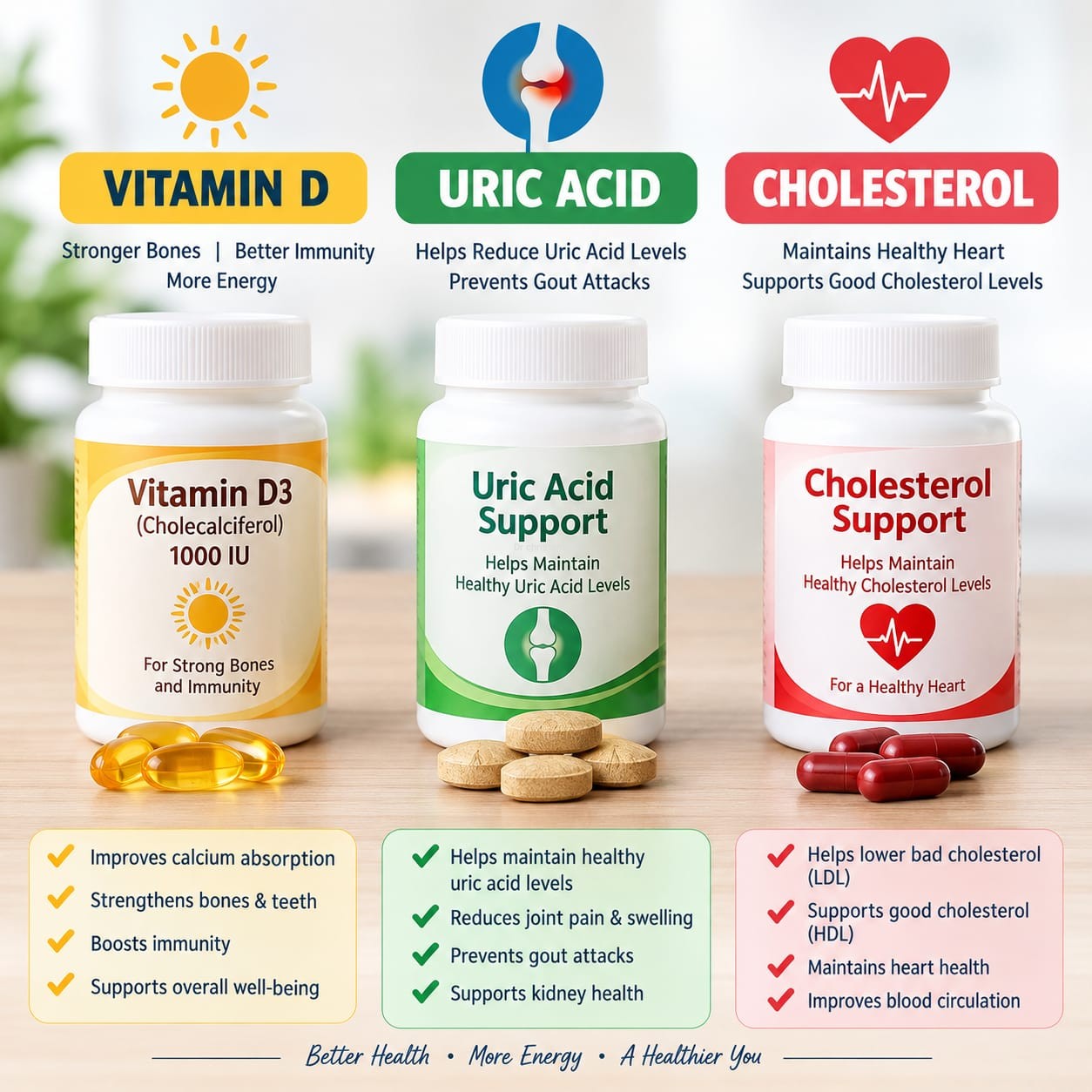 Homeopathic medicine for Vitamin D, Uric acid and cholesterol