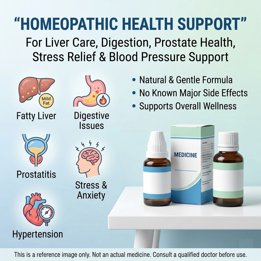 Homeopathic medicine for fatty liver, digestive problem, prostatitis,stress and anxiety & Hypertension
