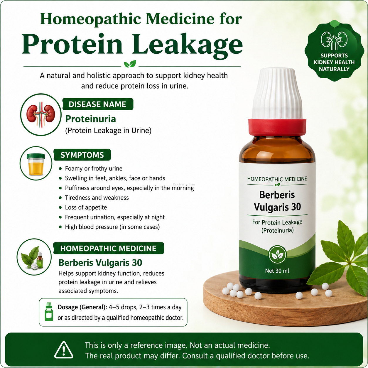 Homeopathic medicine for protein leakage